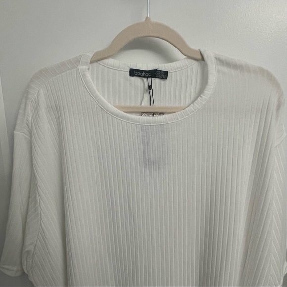 NWT Boohoo Plus White Soft Rib Oversized T-Shirt - Picture 4 of 5